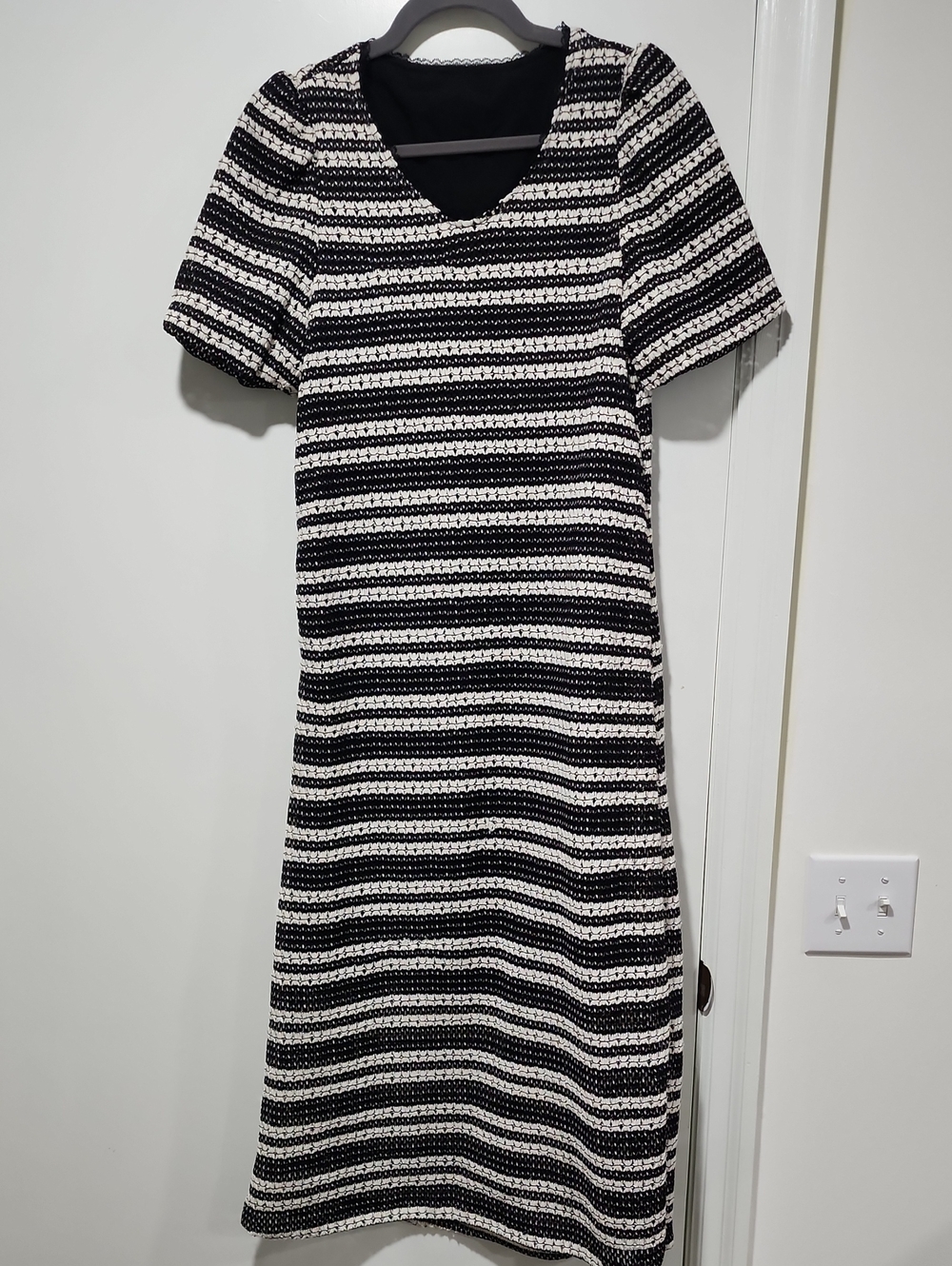 Women's Black and White Striped Knit Dress